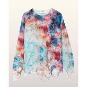 NWT R13 Printed Tie-Dye Destroyed Oversized Pullover Sweater size Small